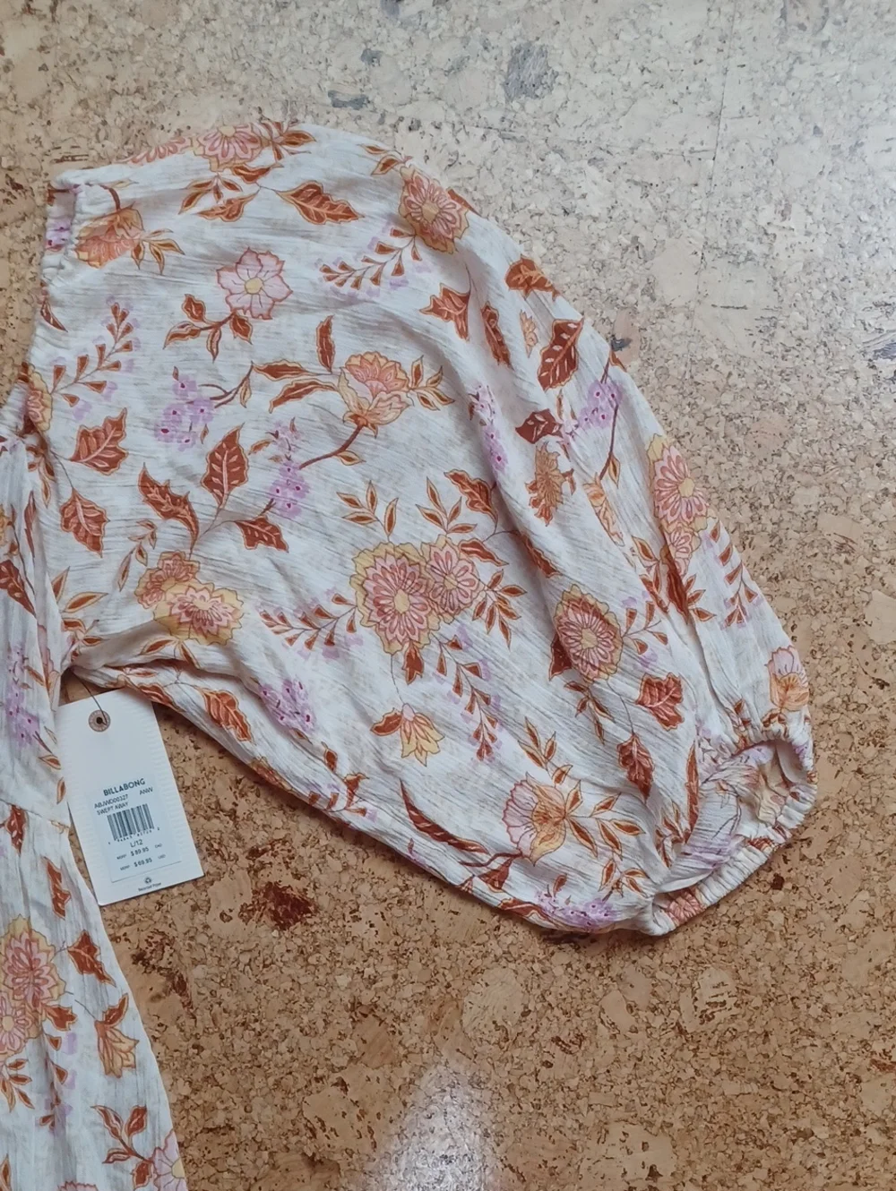 Billabong Swept Away Orange/Purple/Yellow Floral Smocked Maxi Dress Size L NWT - Picture 4 of 8